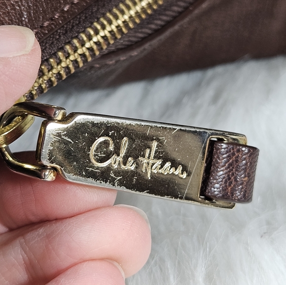 Cole Haan Dark Brown Leather Hobo Bag Braided Leather Details Shoulder Bag - Picture 11 of 12